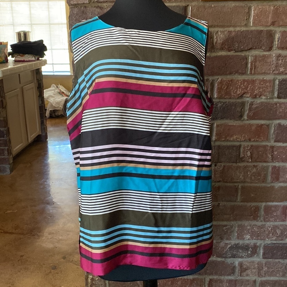 Talbots blue and pink striped side zip sleeveless tunic tank